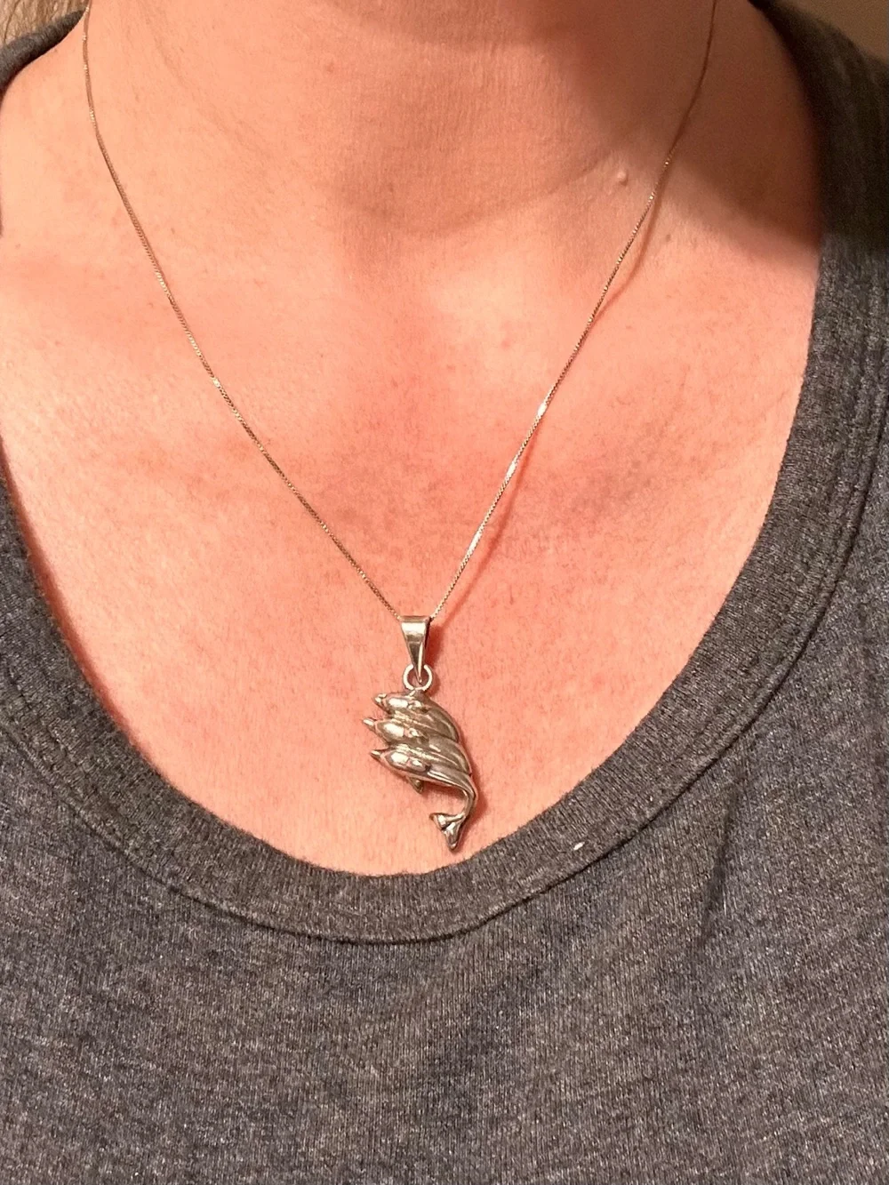 Sterling Silver Triple Dolphin Pendant - Silver